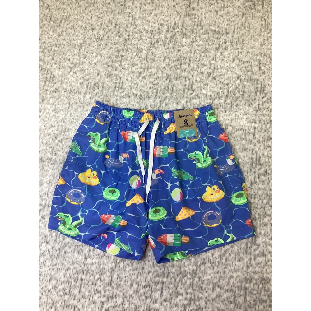 Chubbies The Cannonball Crews Swim Trunks Blue Floatie Print Small 5.5 Inseam
